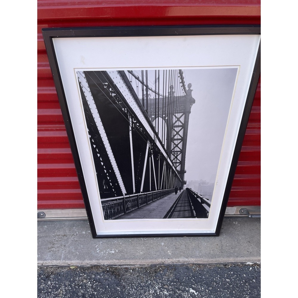 IKEA New York City Manhattan Bridge Black White Framed Wall Art 38x25 Glas